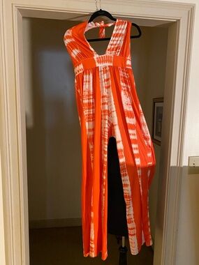 Orange & White Tie-Dye Halter Jumpsuit
